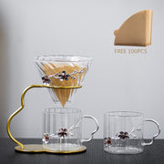 Hand Brewed Coffee Filter Set With Two Glass Coffee Cups Hand Brewing Pots Coffee Pour Over Coffee Kettle Pot Dripper Stand Cup-Health Wisdom™