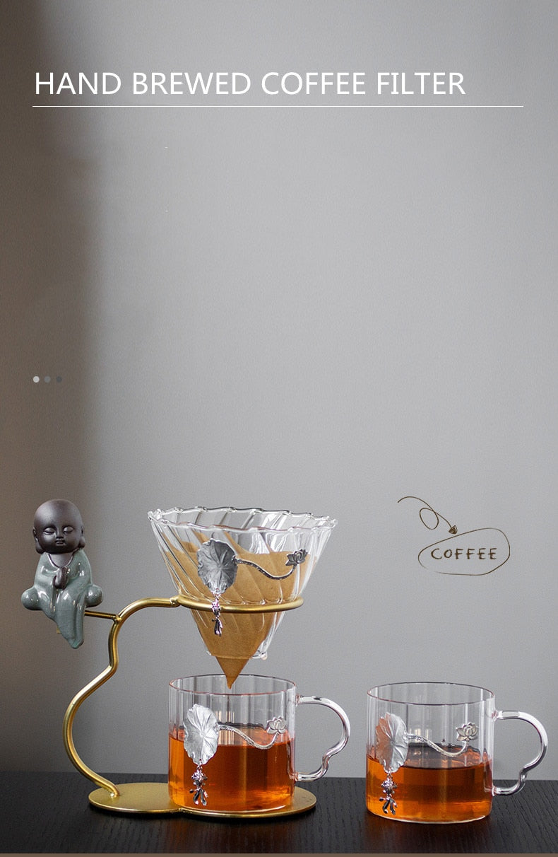Hand Brewed Coffee Filter Set With Two Glass Coffee Cups Hand Brewing Pots Coffee Pour Over Coffee Kettle Pot Dripper Stand Cup-Health Wisdom™
