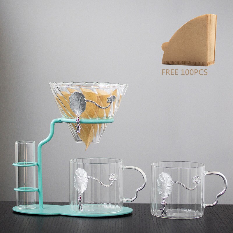 Hand Brewed Coffee Filter Set With Two Glass Coffee Cups Hand Brewing Pots Coffee Pour Over Coffee Kettle Pot Dripper Stand Cup-Health Wisdom™