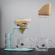 Hand Brewed Coffee Filter Set With Two Glass Coffee Cups Hand Brewing Pots Coffee Pour Over Coffee Kettle Pot Dripper Stand Cup-Health Wisdom™