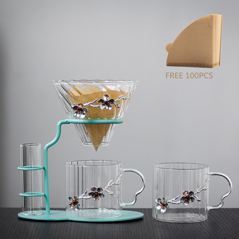Hand Brewed Coffee Filter Set With Two Glass Coffee Cups Hand Brewing Pots Coffee Pour Over Coffee Kettle Pot Dripper Stand Cup-Health Wisdom™