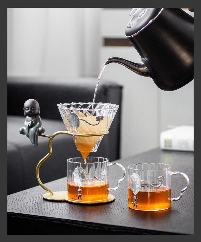 Hand Brewed Coffee Filter Set With Two Glass Coffee Cups Hand Brewing Pots Coffee Pour Over Coffee Kettle Pot Dripper Stand Cup-Health Wisdom™