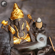 Handicrafts Lucky Ganesha Elephant Waterfall Backflow Incense Burner Home Decor Incense Stick Holder Lotus Censer (No Incense)-Health Wisdom™