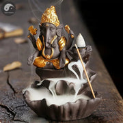 Handicrafts Lucky Ganesha Elephant Waterfall Backflow Incense Burner Home Decor Incense Stick Holder Lotus Censer (No Incense)-Health Wisdom™