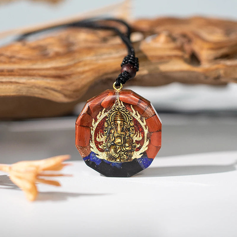 Handmade Ganesha Pendant Orgone Necklace For Men And Women Protection And Healing Crystal Orgonite Chakra Pendant With Adjustable Rope-Health Wisdom™