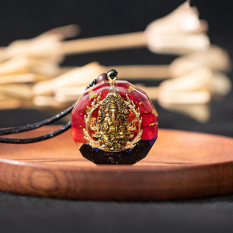Handmade Ganesha Pendant Orgone Necklace For Men And Women Protection And Healing Crystal Orgonite Chakra Pendant With Adjustable Rope-Health Wisdom™