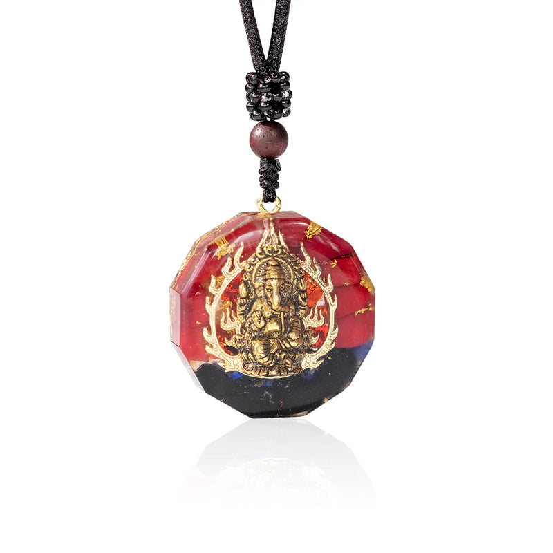 Handmade Ganesha Pendant Orgone Necklace For Men And Women Protection And Healing Crystal Orgonite Chakra Pendant With Adjustable Rope-Health Wisdom™