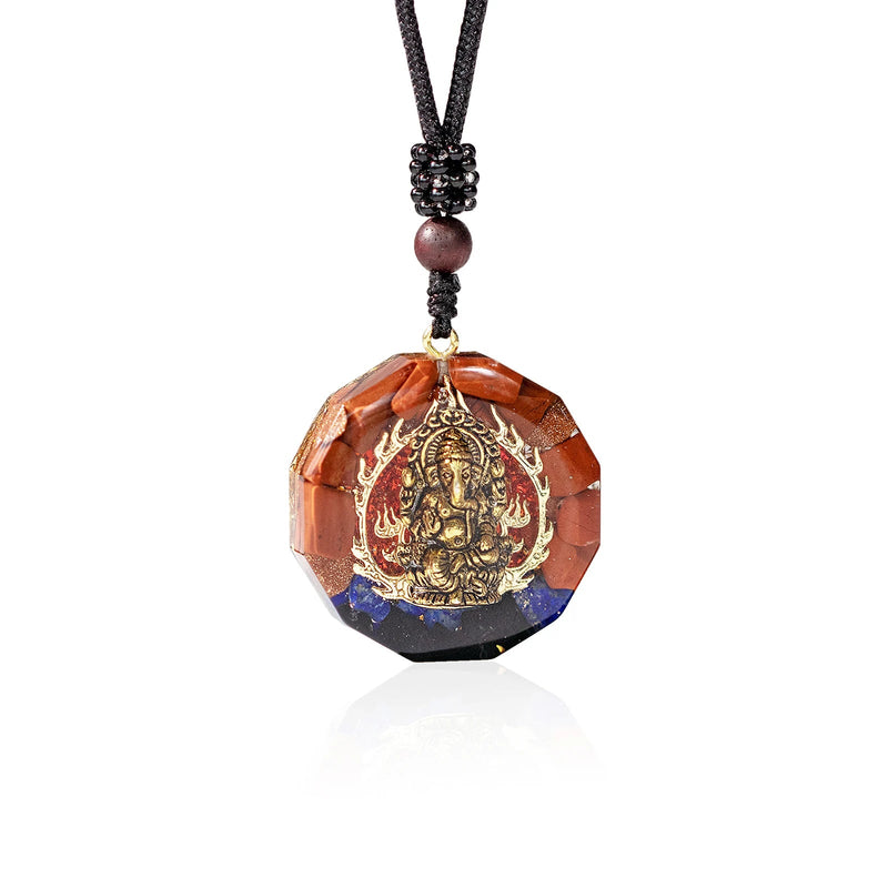 Handmade Ganesha Pendant Orgone Necklace For Men And Women Protection And Healing Crystal Orgonite Chakra Pendant With Adjustable Rope-Health Wisdom™