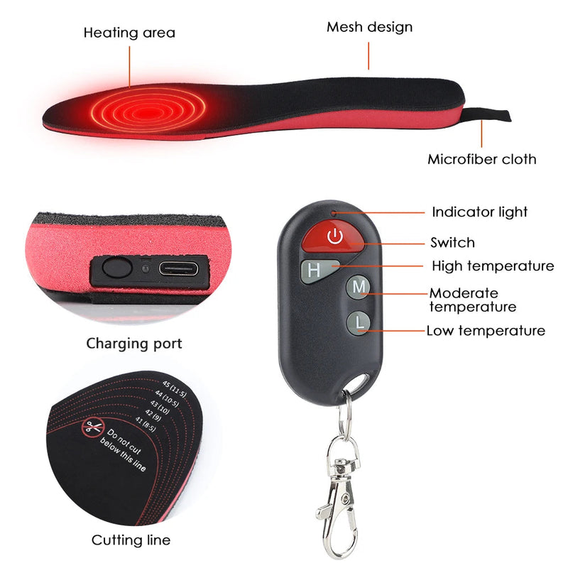Heated Shoe Insoles Feet Warm Sock Pad 2100mAh USB Recharge Remote Control 3-Level Hot Compress For Skiing Winter Outdoor-Health Wisdom™