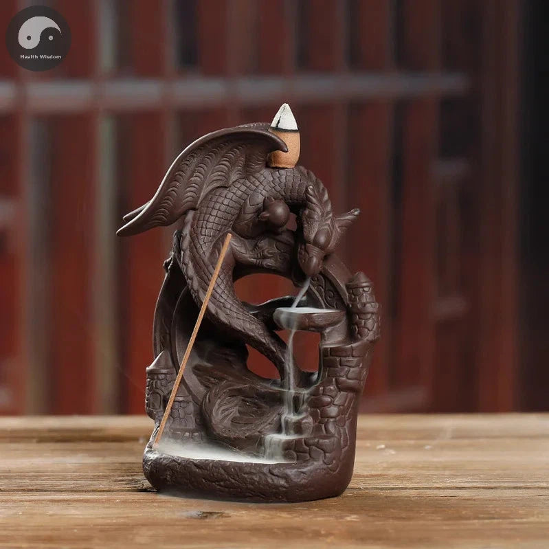 Home Decor Ornaments Purple Clay Dragon Backflow Incense Burner Pterosaur Incense Stick Holder Censer Office Feng Shui Decor-Health Wisdom™