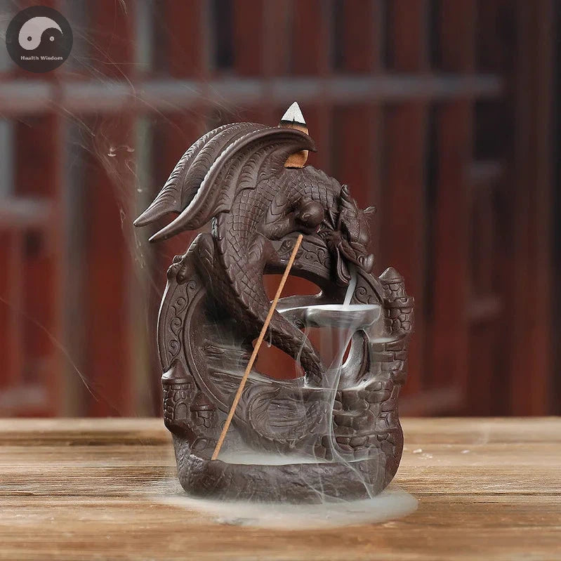 Home Decor Ornaments Purple Clay Dragon Backflow Incense Burner Pterosaur Incense Stick Holder Censer Office Feng Shui Decor-Health Wisdom™