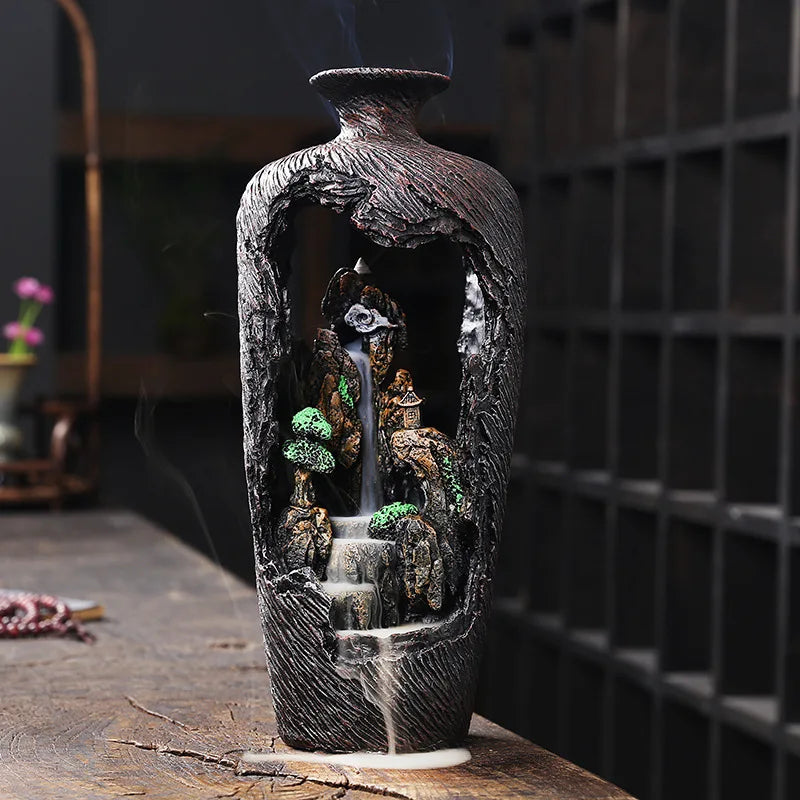 Home Decor Vase Design Ornament Resin Handiwork Lucky Fengshui Waterfall Backflow Incense Burner Censer-Health Wisdom™