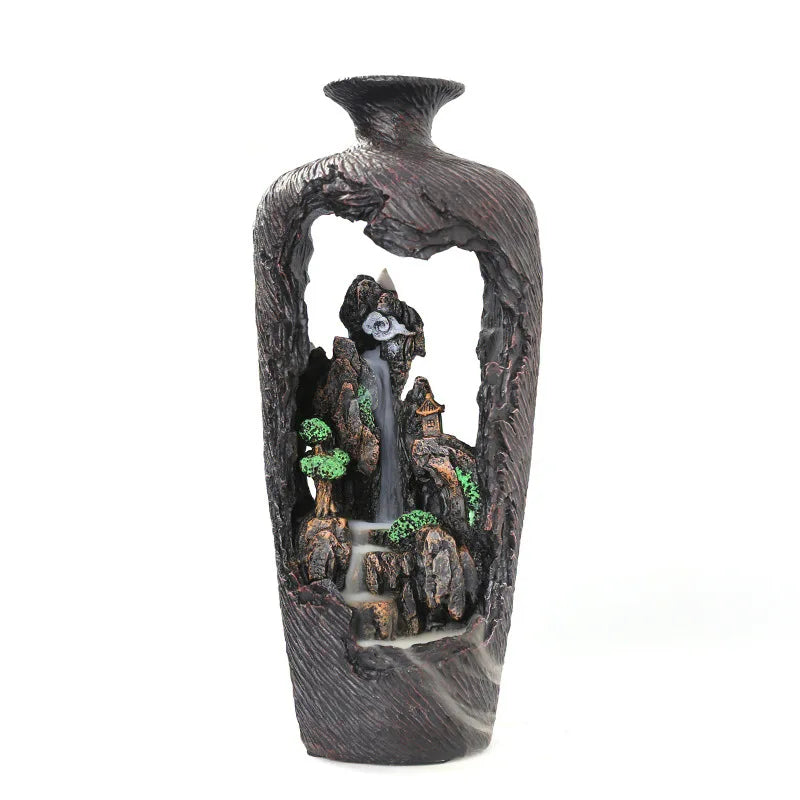 Home Decor Vase Design Ornament Resin Handiwork Lucky Fengshui Waterfall Backflow Incense Burner Censer-Health Wisdom™