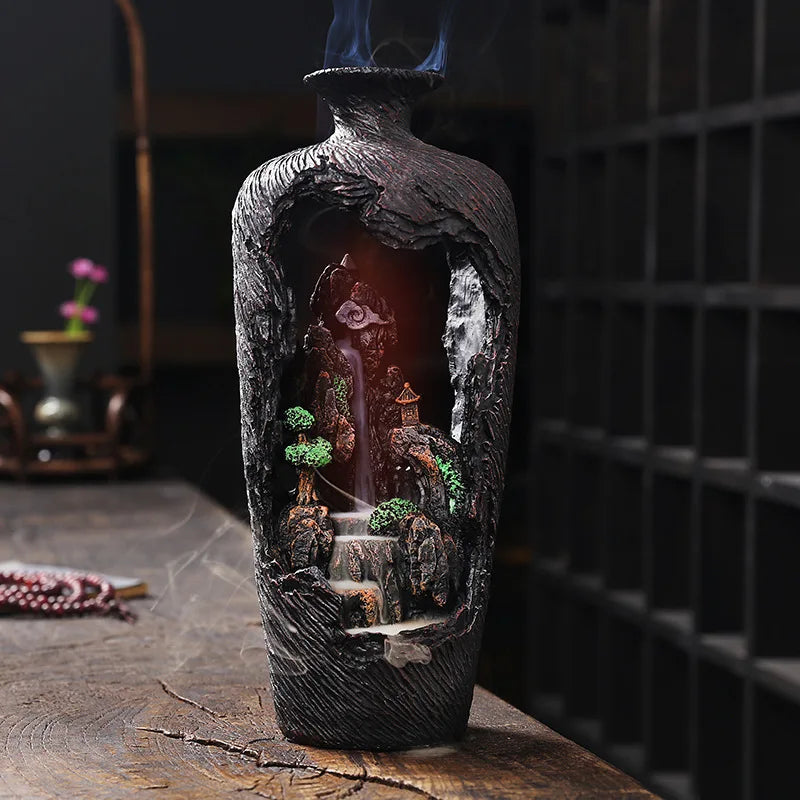 Home Decor Vase Design Ornament Resin Handiwork Lucky Fengshui Waterfall Backflow Incense Burner Censer-Health Wisdom™