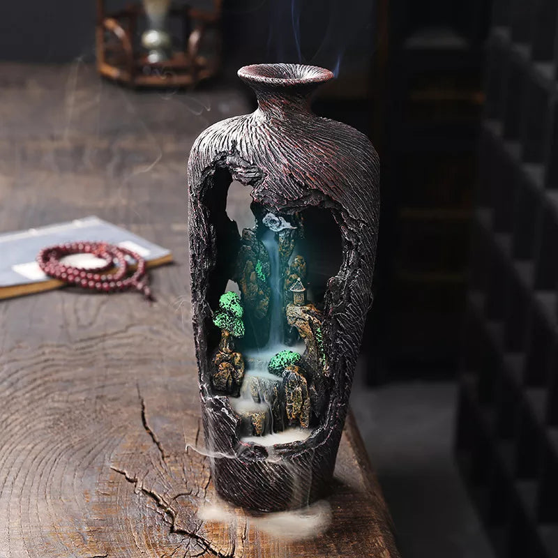 Home Decor Vase Design Ornament Resin Handiwork Lucky Fengshui Waterfall Backflow Incense Burner Censer-Health Wisdom™