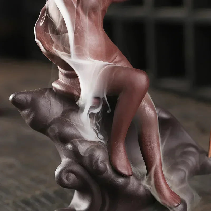 Home Ornaments Mermaid Ceramic Handicrafts Conch Girl Backflow Incense Burner Stick Holder Purple Clay Censer Decor -No Incense-Health Wisdom™