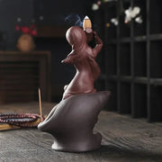 Home Ornaments Mermaid Ceramic Handicrafts Conch Girl Backflow Incense Burner Stick Holder Purple Clay Censer Decor -No Incense-Health Wisdom™