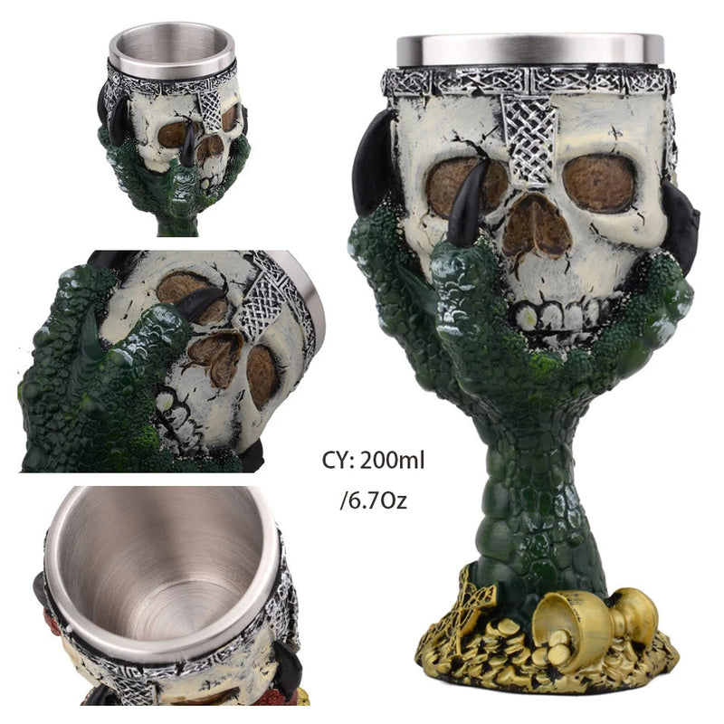 Horrible Resin Stainless Steel Skull Goblet Retro Claw Wine Glass Gothic Cocktail Glasses Wolf Whiskey Cup Party Bar Drinkware-Health Wisdom™