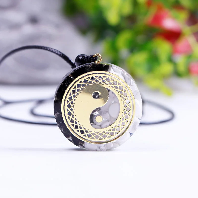 Howlite And Obsidian Yin And Yang Necklace Tai Chi Pendant Orgonite Reiki Energy Crystal Orgone Amulet Jewelry For Women-Health Wisdom™
