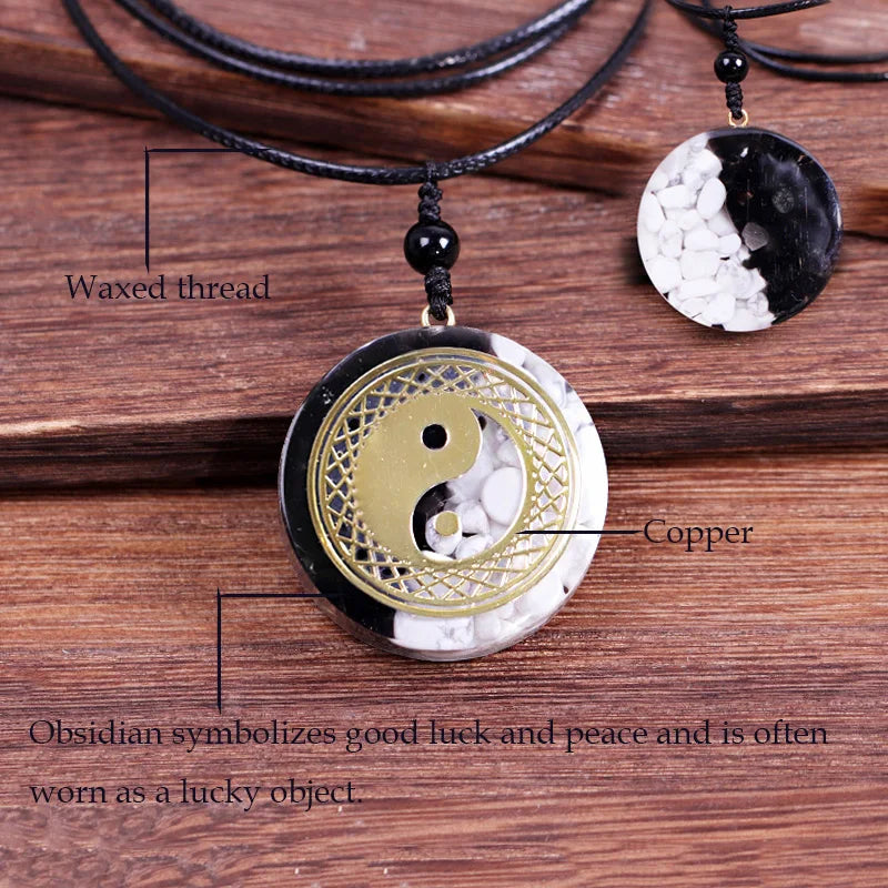 Howlite And Obsidian Yin And Yang Necklace Tai Chi Pendant Orgonite Reiki Energy Crystal Orgone Amulet Jewelry For Women-Health Wisdom™