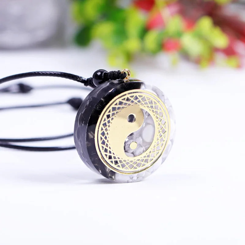 Howlite And Obsidian Yin And Yang Necklace Tai Chi Pendant Orgonite Reiki Energy Crystal Orgone Amulet Jewelry For Women-Health Wisdom™