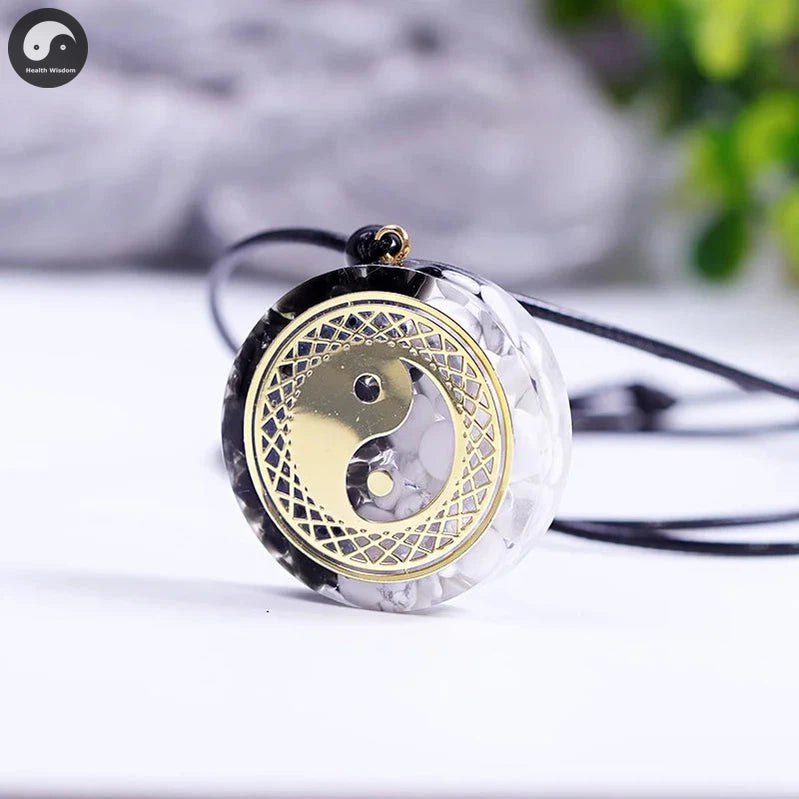 Howlite And Obsidian Yin And Yang Necklace Tai Chi Pendant Orgonite Reiki Energy Crystal Orgone Amulet Jewelry For Women-Health Wisdom™