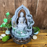 Indoor Air Humidifie Waterfall Fountain Office Tabletop Relaxation Fountain View with LED Light Lucky Feng Shui Buddha Statue-Health Wisdom™