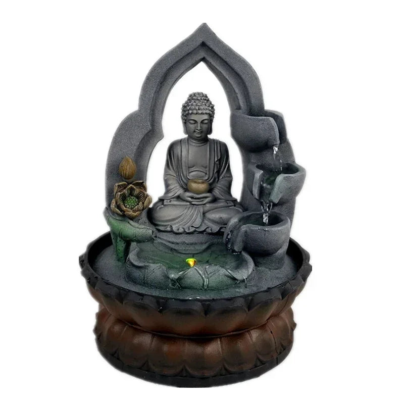 Indoor Air Humidifie Waterfall Fountain Office Tabletop Relaxation Fountain View with LED Light Lucky Feng Shui Buddha Statue-Health Wisdom™