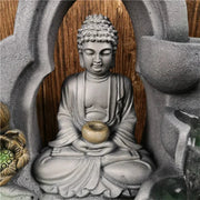 Indoor Air Humidifie Waterfall Fountain Office Tabletop Relaxation Fountain View with LED Light Lucky Feng Shui Buddha Statue-Health Wisdom™