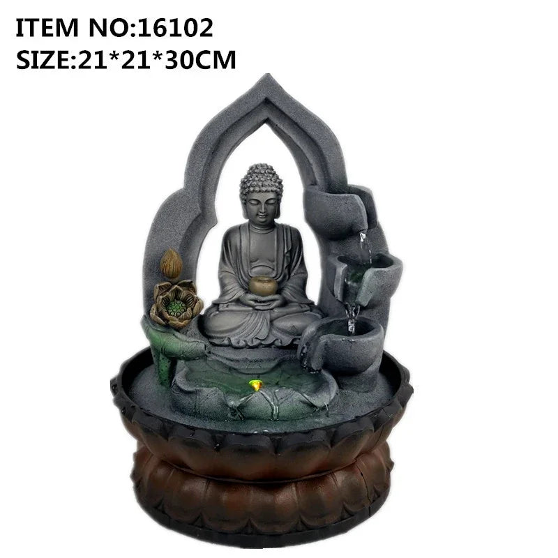 Indoor Air Humidifie Waterfall Fountain Office Tabletop Relaxation Fountain View with LED Light Lucky Feng Shui Buddha Statue-Health Wisdom™