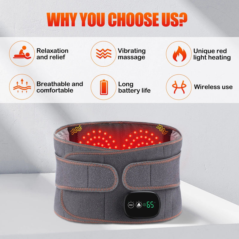Infrared Heating Waist Massager Electric Belt Vibration USB Charge Red Light Hot Compress Lumbar Back Support Brace Pain Relief-Health Wisdom™
