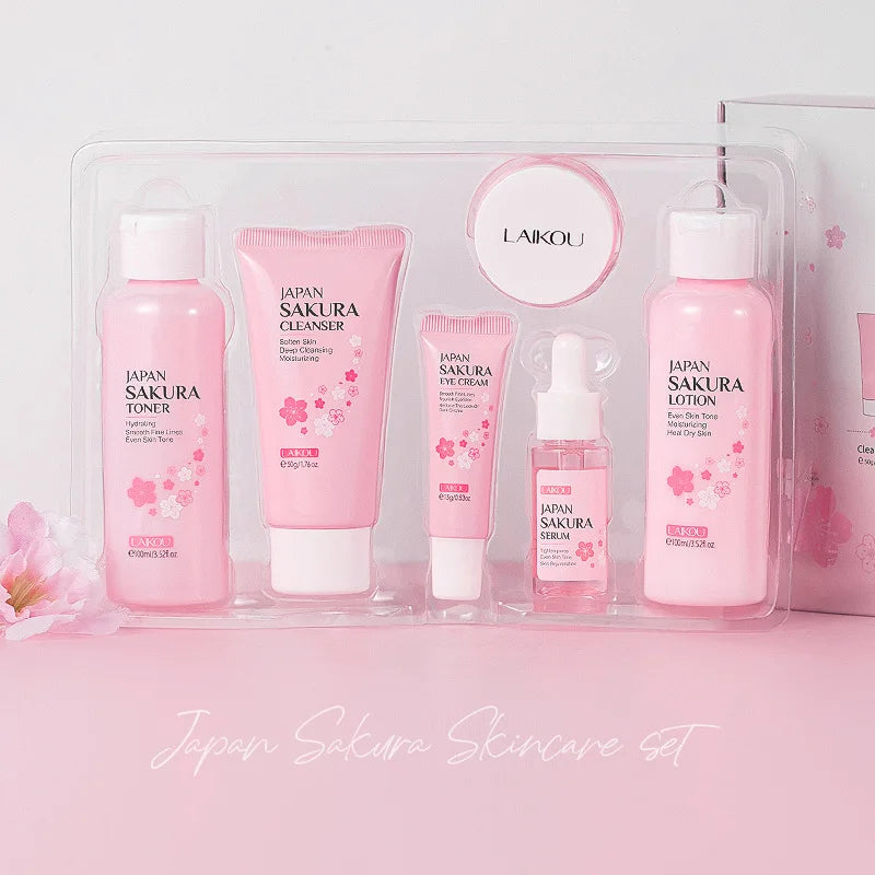 LAIKOU Sakura Skin Care Sets Facial Cleanser Eye Creams Face Cream Serum Lotion Toner Moisturizing Anti-Aging Face Care Kit-Health Wisdom™