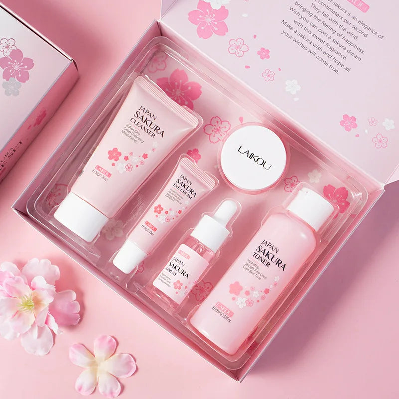 LAIKOU Sakura Skin Care Sets Facial Cleanser Eye Creams Face Cream Serum Lotion Toner Moisturizing Anti-Aging Face Care Kit-Health Wisdom™