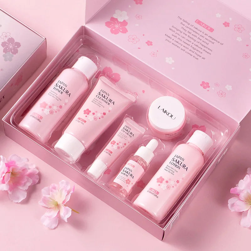 LAIKOU Sakura Skin Care Sets Facial Cleanser Eye Creams Face Cream Serum Lotion Toner Moisturizing Anti-Aging Face Care Kit-Health Wisdom™