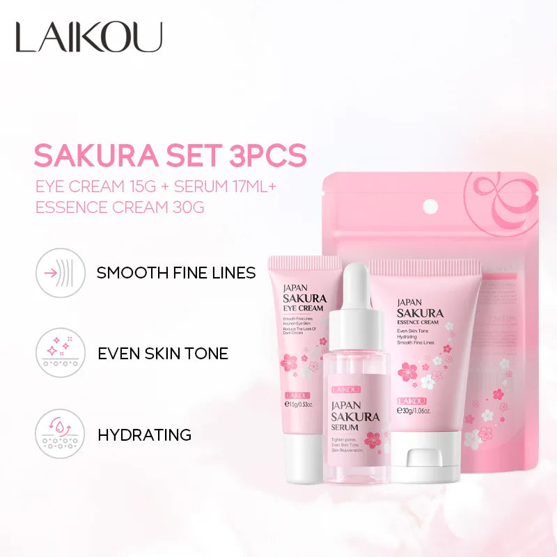 LAIKOU Sakura Skin Care Sets Facial Cleanser Face Cream Serum Toner Moisturizing Brightening Anti Wrinkles Face Care Kit-Health Wisdom™