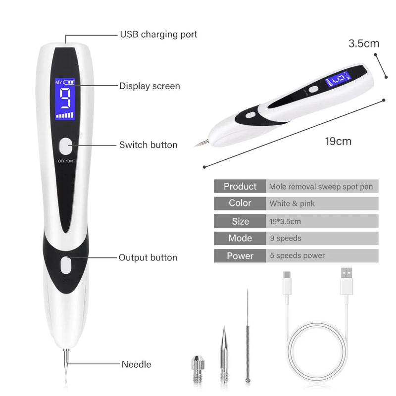 Laser Plasma Pen for Skin Tag Remover Freckle Dots Papilloma Warts Pimples Tattoo Mole Removal Pen 9 Speed LCD Beauty Care Tools-Health Wisdom™