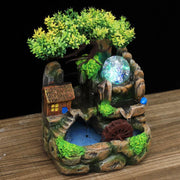 Led Lights Resin Rockery Flowing Water Fountain Lucky Feng Shui Wheel Office Desktop Ornaments With Nebulizer Home Decoration-Health Wisdom™