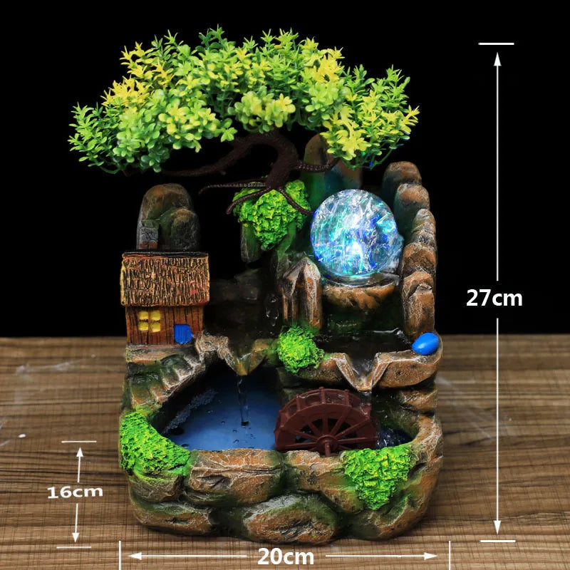 Led Lights Resin Rockery Flowing Water Fountain Lucky Feng Shui Wheel Office Desktop Ornaments With Nebulizer Home Decoration-Health Wisdom™