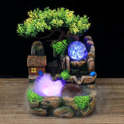 Led Lights Resin Rockery Flowing Water Fountain Lucky Feng Shui Wheel Office Desktop Ornaments With Nebulizer Home Decoration-Health Wisdom™