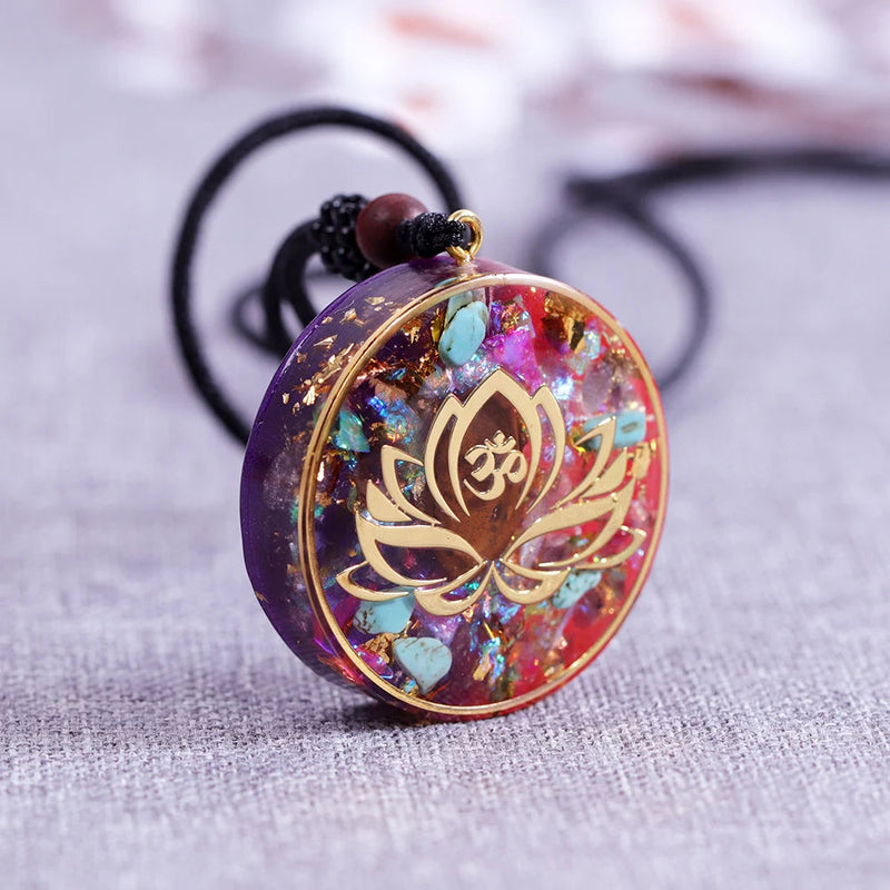 Lotus Orgonite Pendant Orgone Generator Tiger'S Eye Turquoise Chakra Energy Necklace With Rope For Women-Health Wisdom™