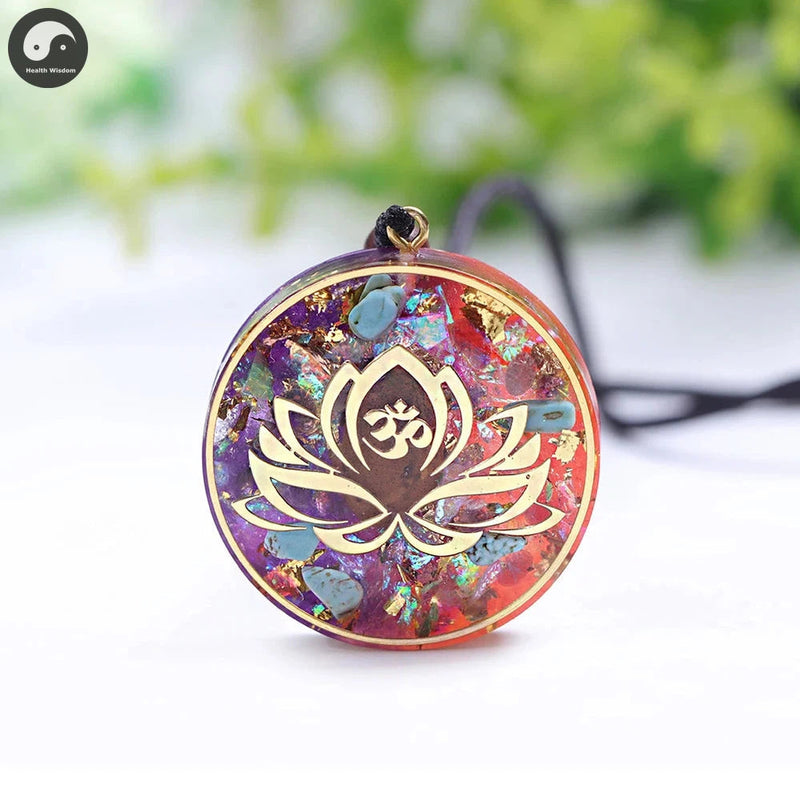 Lotus Orgonite Pendant Orgone Generator Tiger'S Eye Turquoise Chakra Energy Necklace With Rope For Women-Health Wisdom™