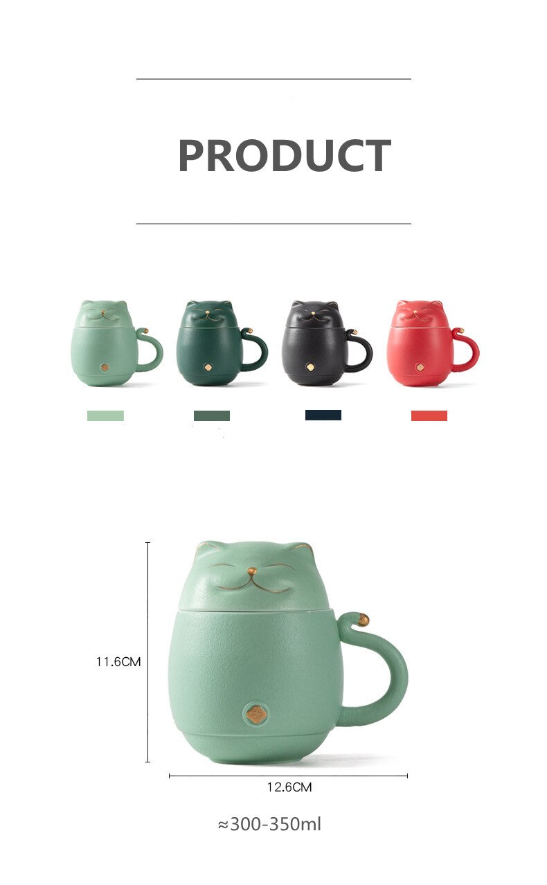 Lucky Cat Mug Tea Mug Creative Ceramic Cup With Cover Filter Office Water Cup Tea Separation Tea Cup-Health Wisdom™