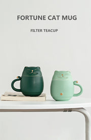 Lucky Cat Mug Tea Mug Creative Ceramic Cup With Cover Filter Office Water Cup Tea Separation Tea Cup-Health Wisdom™