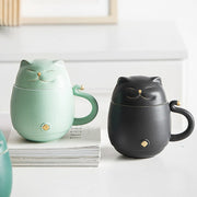 Lucky Cat Mug Tea Mug Creative Ceramic Cup With Cover Filter Office Water Cup Tea Separation Tea Cup-Health Wisdom™