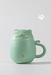 Lucky Cat Mug Tea Mug Creative Ceramic Cup With Cover Filter Office Water Cup Tea Separation Tea Cup-Health Wisdom™