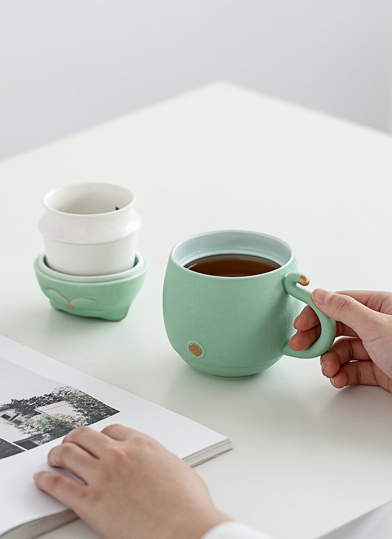 Lucky Cat Mug Tea Mug Creative Ceramic Cup With Cover Filter Office Water Cup Tea Separation Tea Cup-Health Wisdom™