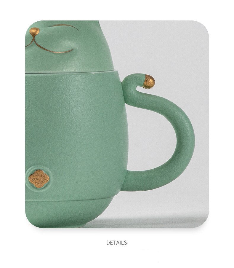 Lucky Cat Mug Tea Mug Creative Ceramic Cup With Cover Filter Office Water Cup Tea Separation Tea Cup-Health Wisdom™