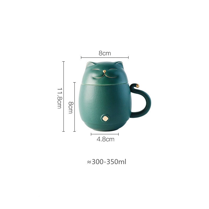 Lucky Cat Mug Tea Mug Creative Ceramic Cup With Cover Filter Office Water Cup Tea Separation Tea Cup-Health Wisdom™