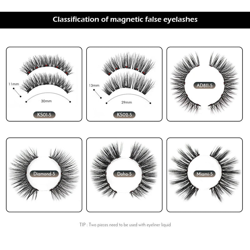 Magnetic False Eyelashes No Glue Full Eye 5 Magnet Reusable Fake Eyelashes Natural Soft Eyelashes Extension Magnetic Eyelash Kit-Health Wisdom™