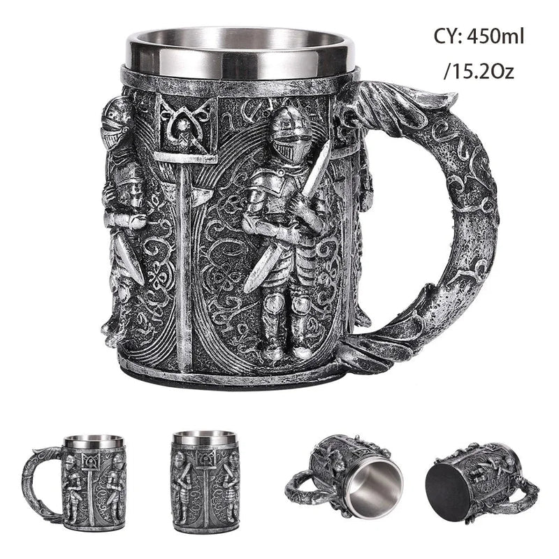 Medieval Dragon Resin Stainless Steel Beer Mug 600ml Retro Tankard Skull Coffee Cup Tea Mug Tumbler Pub Bar Decor-Health Wisdom™